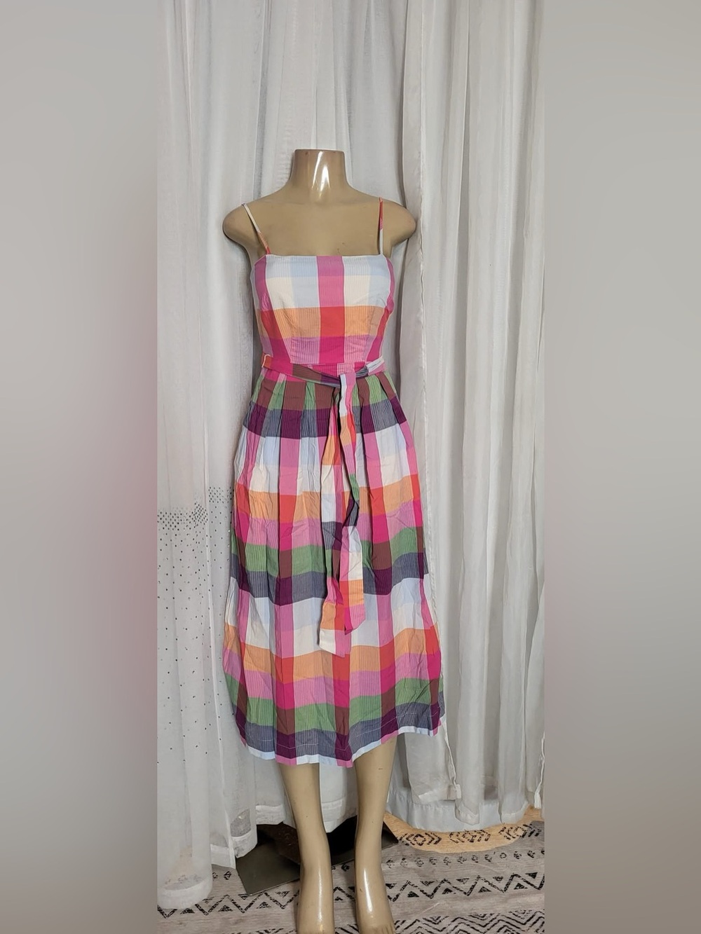kate spade Multicolor Plaid Midi Dress with Tie Waist